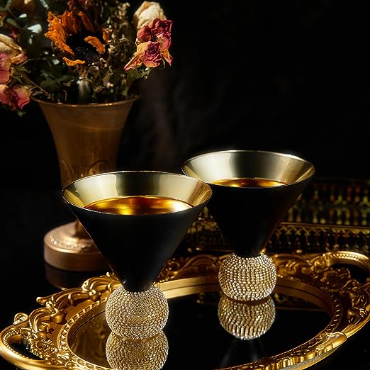 The Wine Savant Diamond Studded Martini Glasses Set of 2