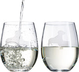 Set of 2 Dog Daschund Stemless Wine Glasses