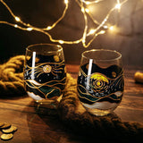 Vincent Van Gogh Wine Glasses Artisanal Hand Painted Stemless Set of 2