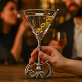 Pewter Kraken Octopus Martini Glass with Anchor Base, Nautical Cocktail Glass