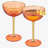 Vintage Art Deco Coupe for Champagne, Martini, Cocktails | Set of 2 | 7 oz (Orange Red)