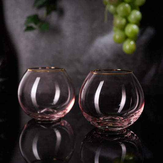 Colored Blush Pink & Gilded Rim Wine Glass, 18oz Glasses 2