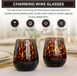 Khen Tortoise Leopard Wine Glasses Stylish Animal Print Set of 2