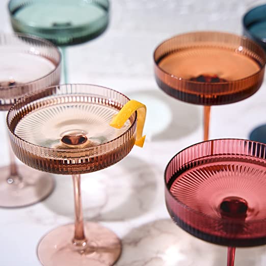 Vintage Art Deco Coupe Glasses Ribbed Coupe Cocktail Glasses 7 oz | Set of 6
