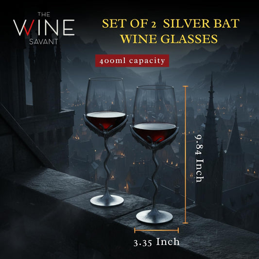 Silver Bat Wine Glasses Set of 2 Gothic Goblet Pair