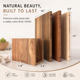 Premium 3pc Book Cutting Board Set with Stand, Space-Saving Decorative Wood Cutting Board Library, 100% Natural Wood Grain Finish, Sleek Laser-Engraved Labels