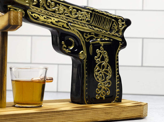 (UAE ONLY) Glass Hand Painted Pistol Whiskey Gun Decanter