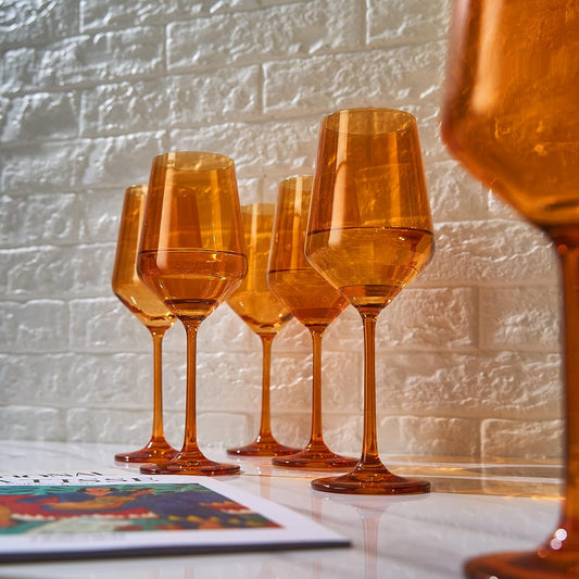Colored Wine Glass Set,12 oz Glasses Set of 6 (Amber)