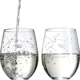 Set of 2 Zodiac Sign Wine Glasses with 2 Wooden Coasters (Aries)