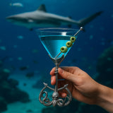 Pewter Kraken Octopus Martini Glass with Anchor Base, Nautical Cocktail Glass