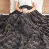 Faux Fur Velvet Throw, Fleece Blanket, Soft and Fluffy, Gray