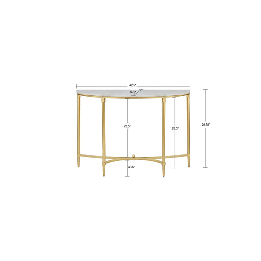 White Marble Tabletop Consol Table with Gold Base