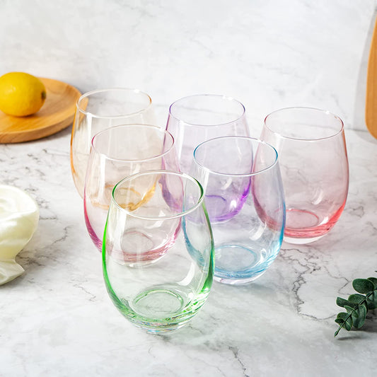 Colored Wine Glass Set, Large 12 oz Glasses Set of 6