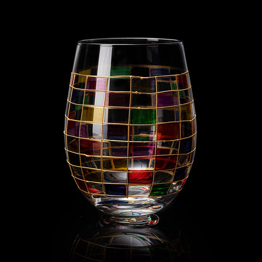 Crystal New Years Artisanal Hand Painted Stemless Glasses Set of 2