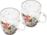 Set of 2 Holly Jolly Christmas Design Tumbler Mugs - 9.5 oz