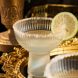 Ribbed Stemless Margarita Glasses with Gold Rim - Set of 4 (10 OZ)