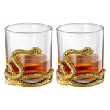 Snake Serpent Whiskey Glasses - 2 Glass Set Gold Design