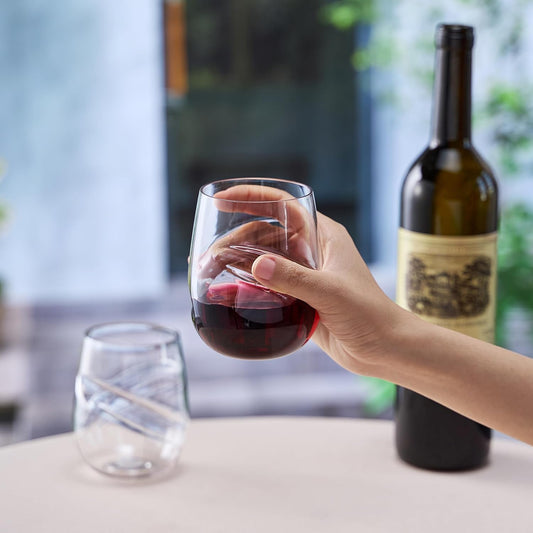 Khen Unbreakable Aerating Stemless Wine Glasses - Set of 2-13 oz Clear Glass