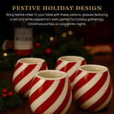 Red Swirl Christmas Ceramic Stemless Shot Glasses  | Set of 4 | 6oz