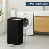 Fine Living 85L Slim Laundry Hamper with Lid & Handles, black