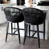 PURPLE LEAF Outdoor Bar Stools Rattan Bar Stools Counter Stools with Back and Cushions  for Patio, Garden, Kitchen
