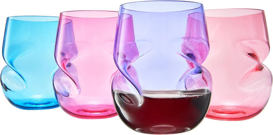 Khen Unbreakable Aerating Stemless Wine Glasses - Set of 4-13 oz Colored Glass