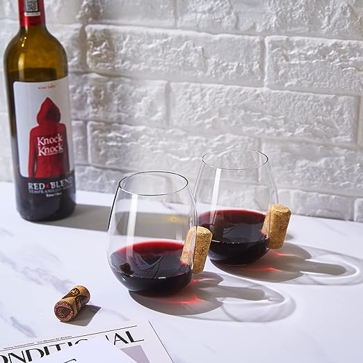 Corked Stemless Wine Glasses | Set of 2 (19.6 OZ)