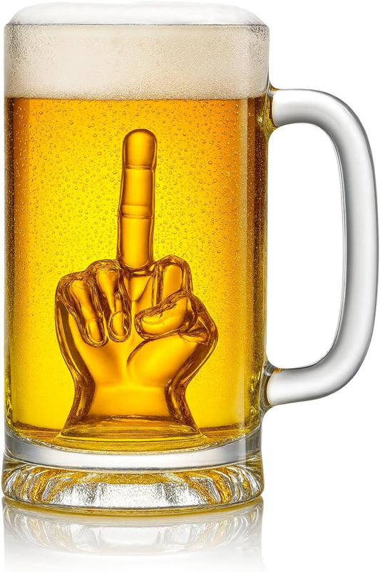 The Wine Savant Middle Finger Beer Glass with Handle – 12.05 oz