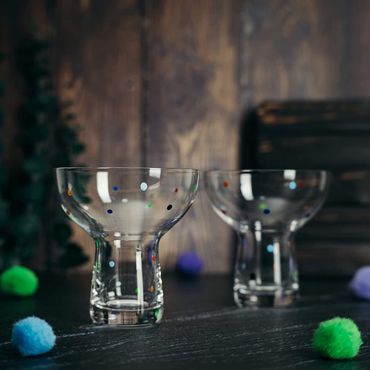 Hand Blown Margarita Glass – (Polka Dot Vintage Design)