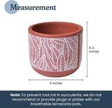 4-Inch Terracotta Planter with White Leaf Design – Boho Pot