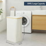 Fine Living 85L Slim Laundry Hamper with Lid & Handles, Ivory