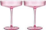 The Wine Savant Ribbed Coupe Cocktail Glasses 8 oz | Set of 2 (Rose Pink)