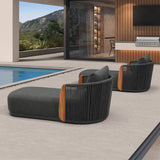 PURPLE LEAF Hailar Olefin Patio Chaise Lounge Chair , Upholstered Pool Lounge Chairs for Outdoor with Teak Armres for Deck, Pool, Lawn, Garden, Courtyard, Porch