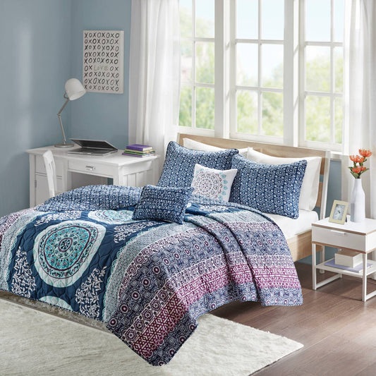 Bohemian Complete 9-Piece Comforter and Sheet Set, Navy Blue