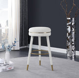 Coral Contemporary Swivel Bar Stool with Luxurious Boucle Upholstery and Elegant Gold Accents