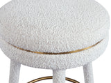 Coral Contemporary Swivel Bar Stool with Luxurious Boucle Upholstery and Elegant Gold Accents
