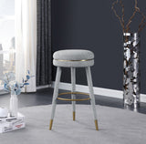 Coral Contemporary Swivel Bar Stool with Luxurious Boucle Upholstery and Elegant Gold Accents