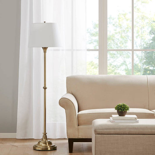 59" Empire Shade Floor Lamp, Antique Brass Gold, White