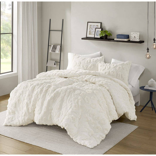 Clipped Chenille Textured Animal Duvet Cover Set, Off-White