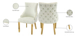 Tuft Luxurious White Faux Leather Dining Chair Set of 2 - Gold Stainless Steel Legs & Tufting
