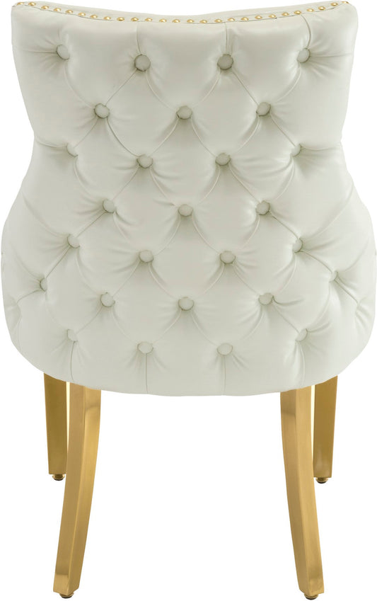 Tuft Luxurious White Faux Leather Dining Chair Set of 2 - Gold Stainless Steel Legs & Tufting