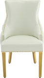 Tuft Luxurious White Faux Leather Dining Chair Set of 2 - Gold Stainless Steel Legs & Tufting