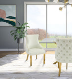Tuft Luxurious White Faux Leather Dining Chair Set of 2 - Gold Stainless Steel Legs & Tufting