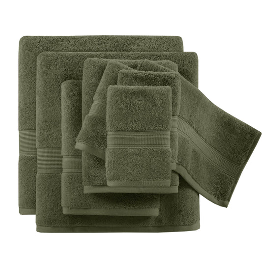 8-Piece 800gsm Cotton Absorbent Towel Set, Olive Green