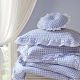 Soft Ruffled Gingham Comforter Set, Blue