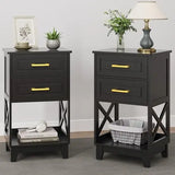 Tall Nightstand Set of 2, Black Side Table with 2 Drawers