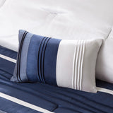 Silky Pintucked 7-Piece Comforter Set, Navy Blue