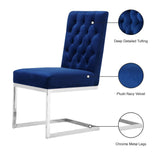 Carlton Navy Velvet Dining Chair Set of 2 - Contemporary Style with Chrome Base and Plush Comfort