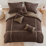 7 Piece Micro Corduroy Comforter Set, Brown