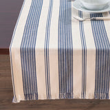 French Home 18”X 57” Blue and Cream Striped Table Runner